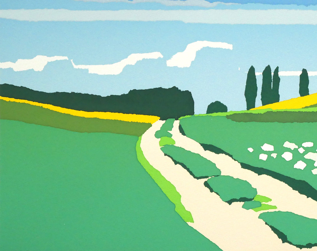 藤倉英幸「丘晴れて」シルクスクリーン版画 拡大画像3