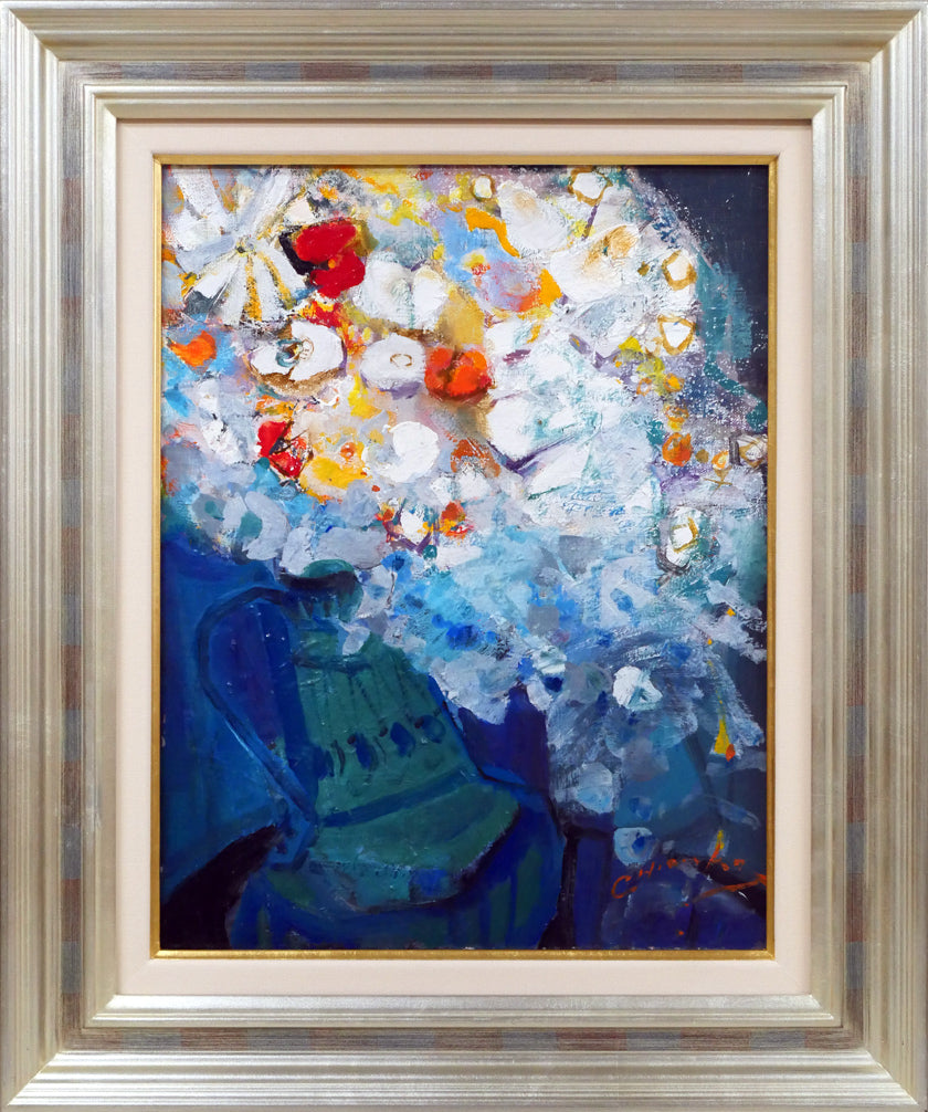 藤野千鶴子「花」油絵・F6号