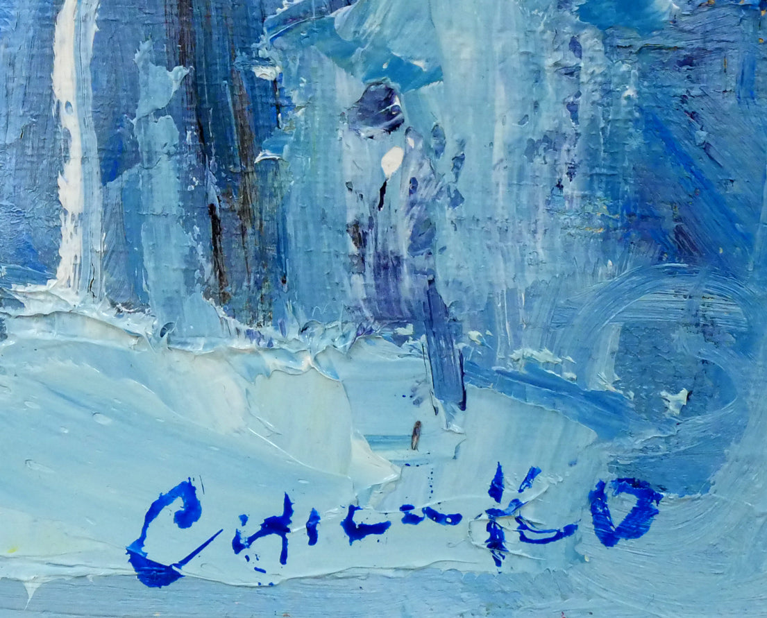 藤野千鶴子「雪の時計台(札幌)」油絵・F6号 サイン拡大画像