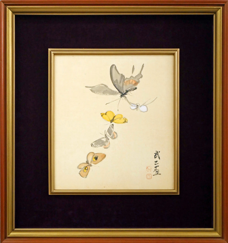 藤島武二「蝶」肉筆彩色画・絹本・色紙額装