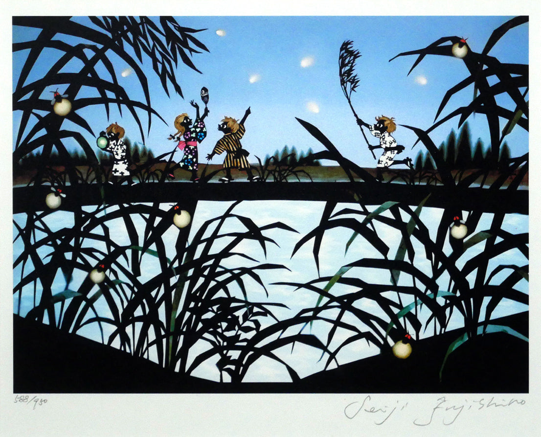 藤城清治「ほたるこい(日本の愛唱歌・6月)」レフグラフ版画 作品全体画像