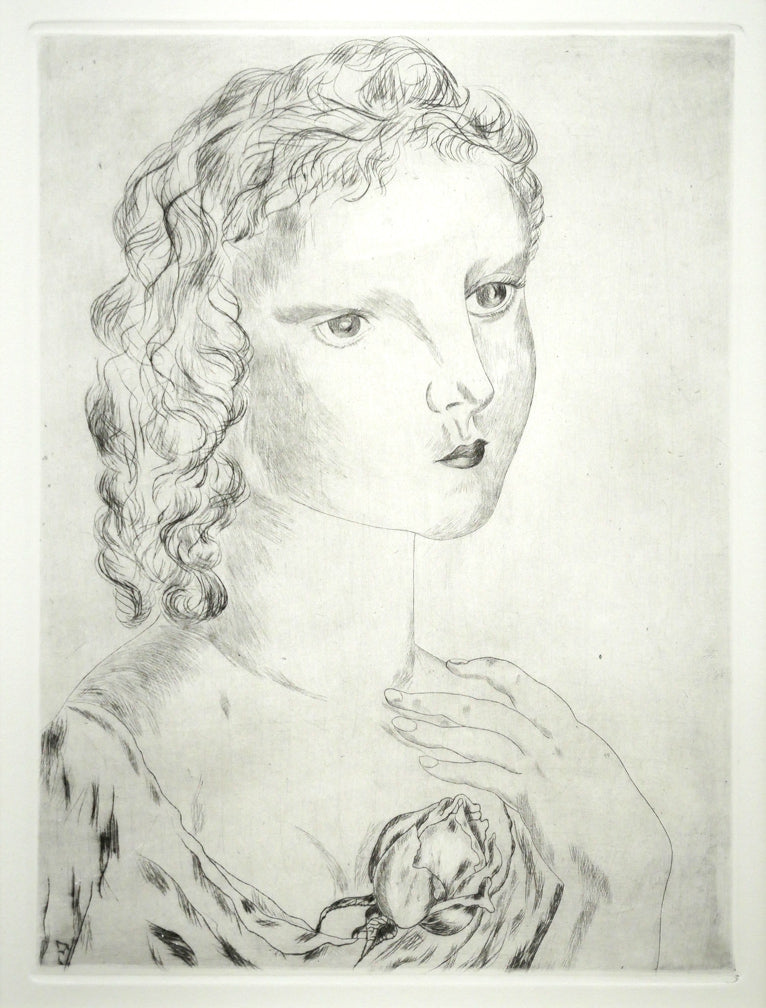 藤田嗣治「バラを持つ少女」エッチング(銅版画) 作品全体画像