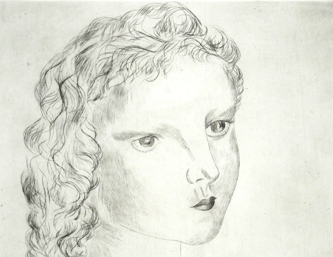 藤田嗣治「バラを持つ少女」エッチング(銅版画) 拡大画像1