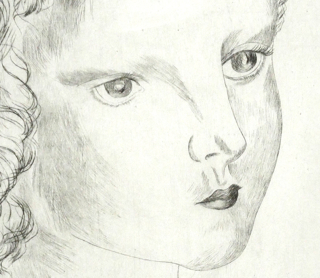 藤田嗣治「バラを持つ少女」エッチング(銅版画) 拡大画像2