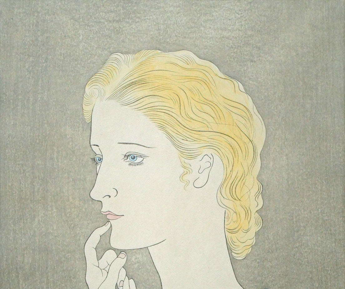 藤田嗣治「フランス娘」木版画 拡大画像1