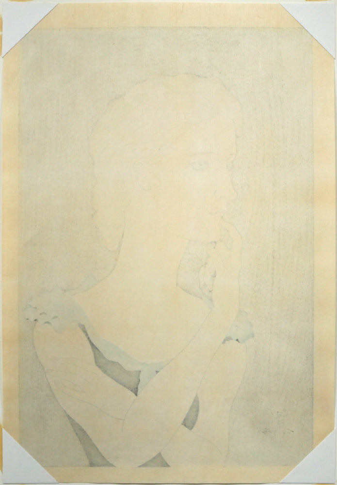 藤田嗣治「フランス娘」木版画 作品シート全体画像(裏)