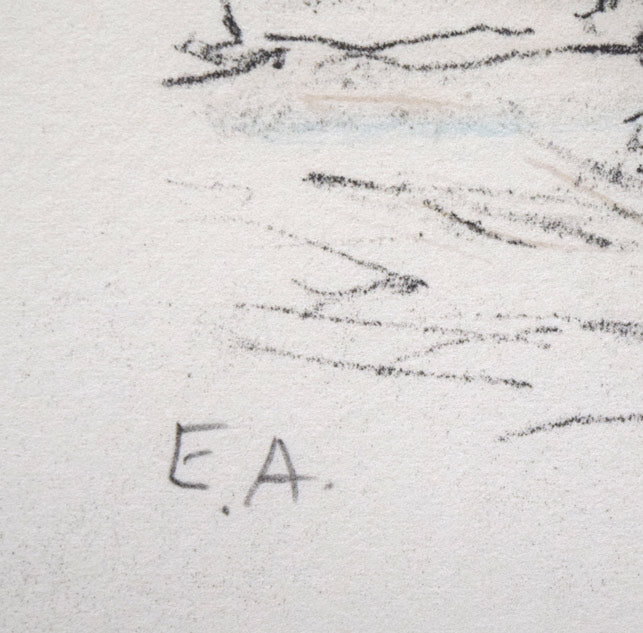 藤田嗣治「塀の上でー子供たちとツバメ」リトグラフ 限定番号(ed,E.A=作家保存版)拡大画像