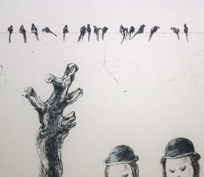 藤田嗣治「塀の上でー子供たちとツバメ」リトグラフ 拡大画像3