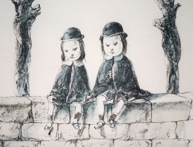 藤田嗣治「塀の上でー子供たちとツバメ」リトグラフ 拡大画像5