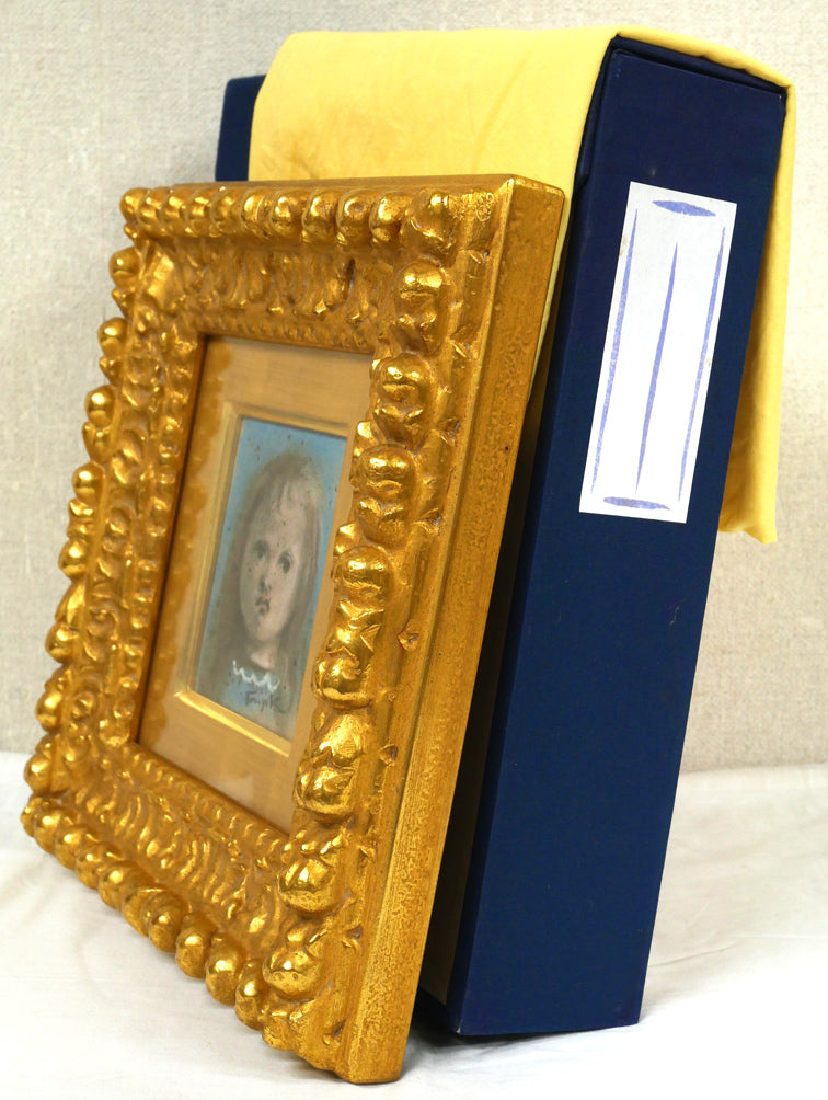 藤田嗣治「子供」パステル・ガッシュ・紙 付属品画像(黄袋、布タトウ箱)