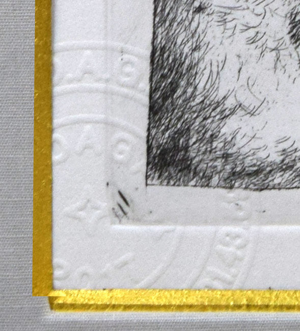 藤田嗣治「猫(未発表作)」エッチング(銅版画) エンボス部分拡大画像