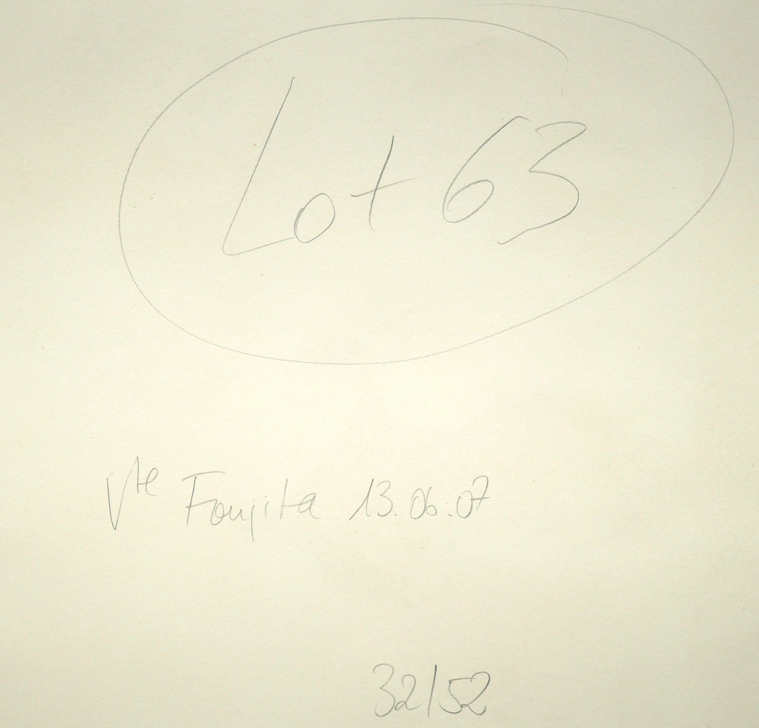 藤田嗣治「二匹の猫」リトグラフ 裏側拡大画像1