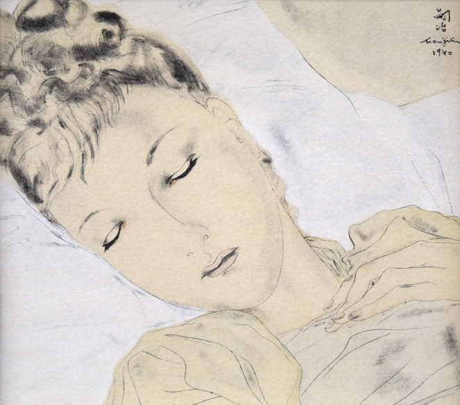 藤田嗣治「面影との闘い(小)」リトグラフ 作品全体拡大画像