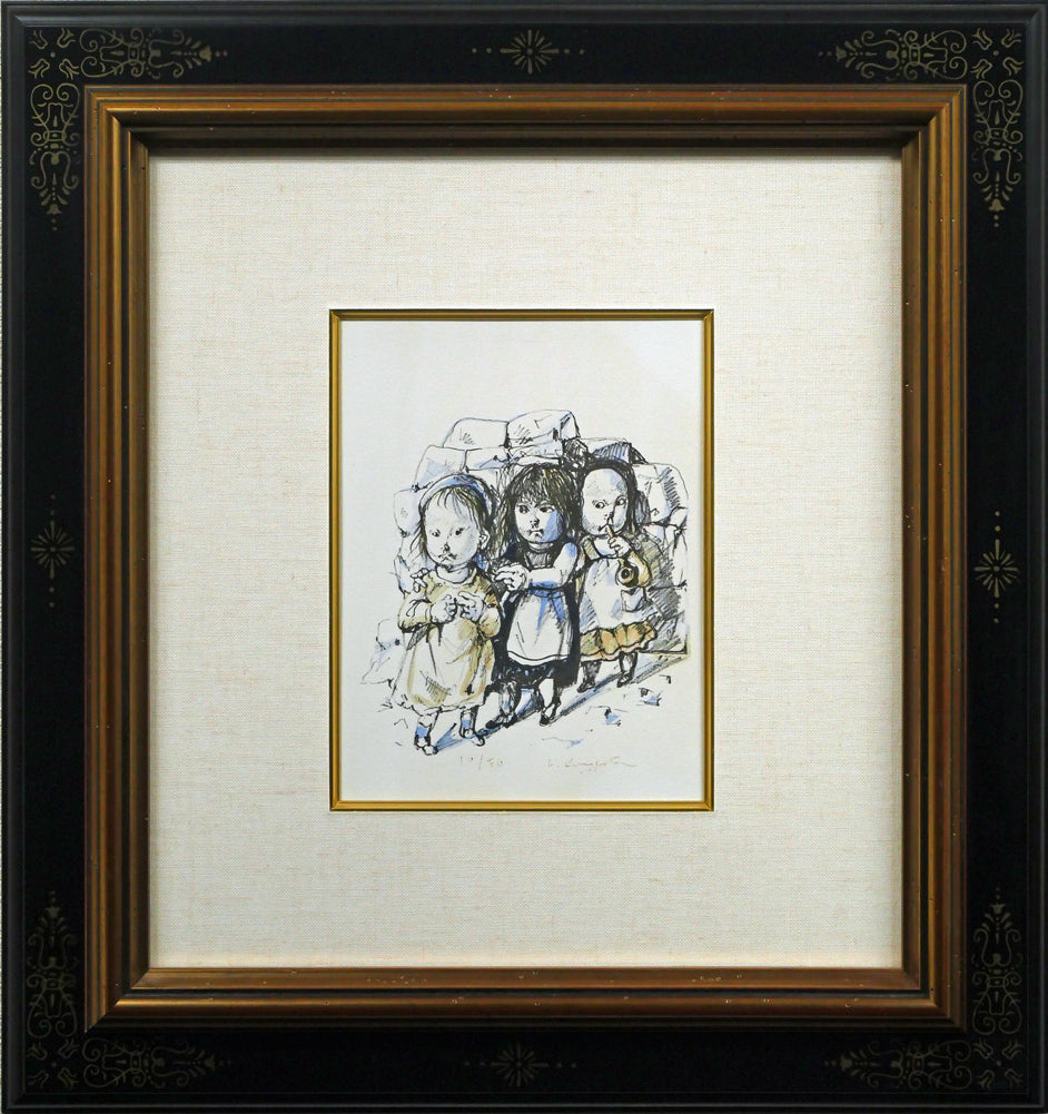 藤田嗣治「三人の女の子」リトグラフ