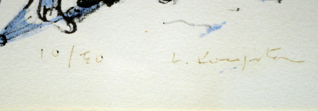 藤田嗣治「三人の女の子」リトグラフ 限定番号(ed,10/50)、本人直筆サイン