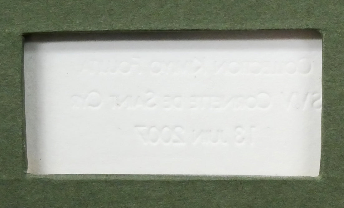 藤田嗣治「三人の女の子」リトグラフ 額裏拡大画像1(「コレクション キミヨ フジタ」のエンボス印)