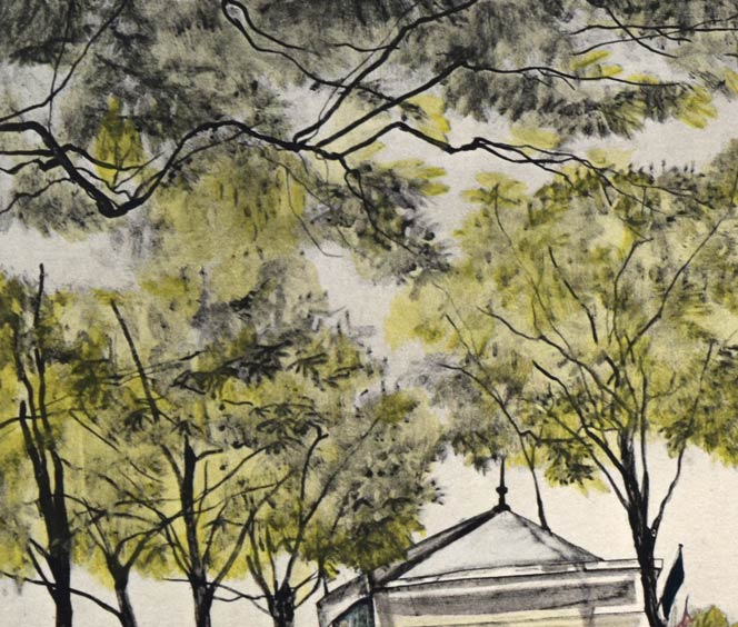 藤田嗣治「シャンゼリゼ通り(「魅せられたる河」より)」エッチングに手彩色 拡大画像1