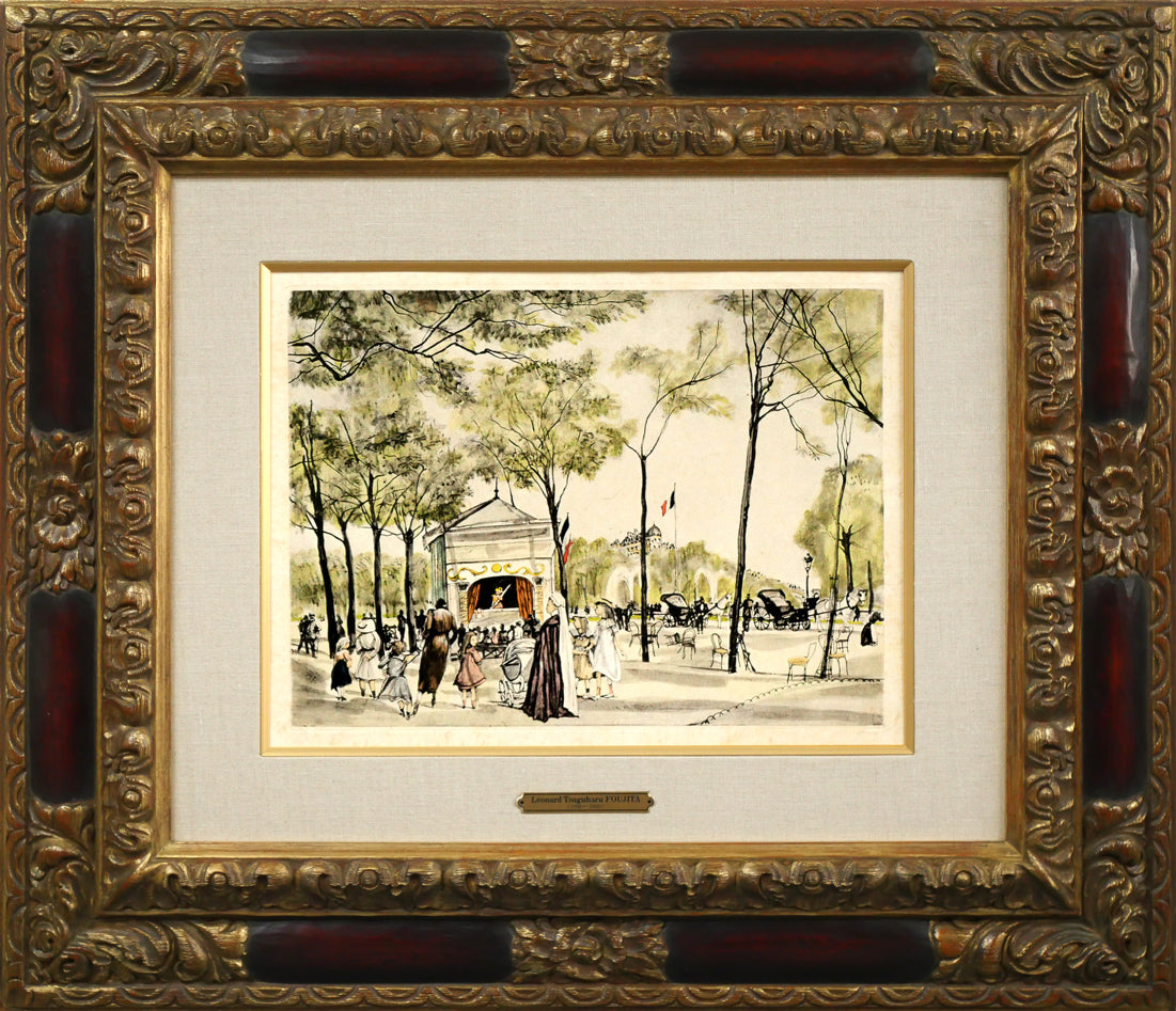 藤田嗣治「シャンゼリゼ通り(『魅せられたる河』より)」エッチング