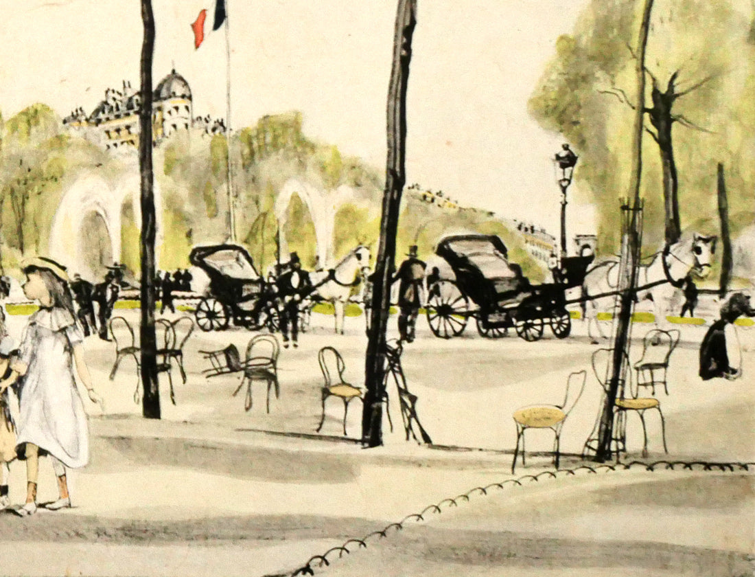 藤田嗣治「シャンゼリゼ通り(『魅せられたる河』より)」エッチング 拡大画像4