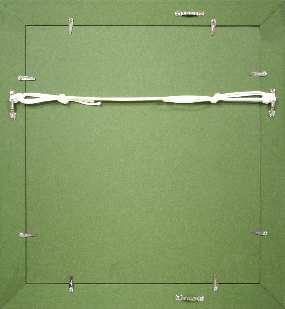 府川誠「二本の木」肉筆油彩画・色紙サイズ 額縁裏側画像