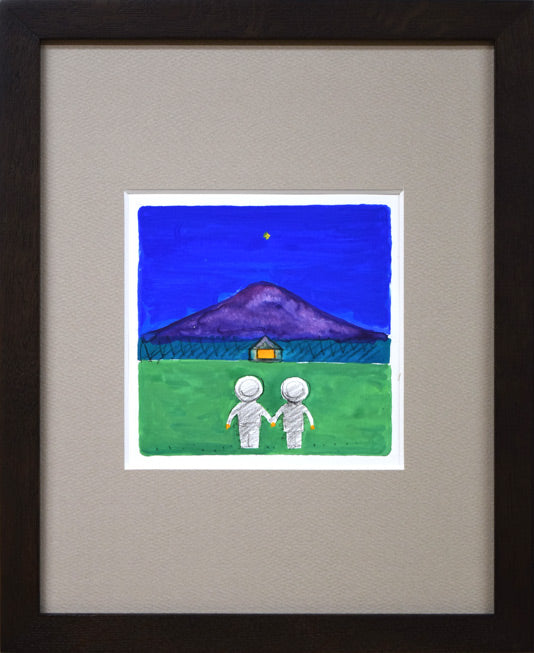 府川誠「ふるさとの山」肉筆水彩画