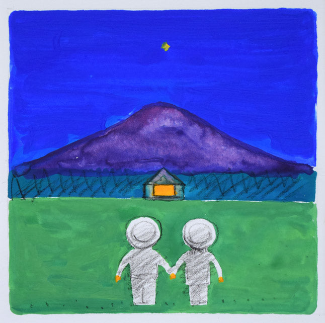 府川誠「ふるさとの山」肉筆水彩画 作品全体拡大画像