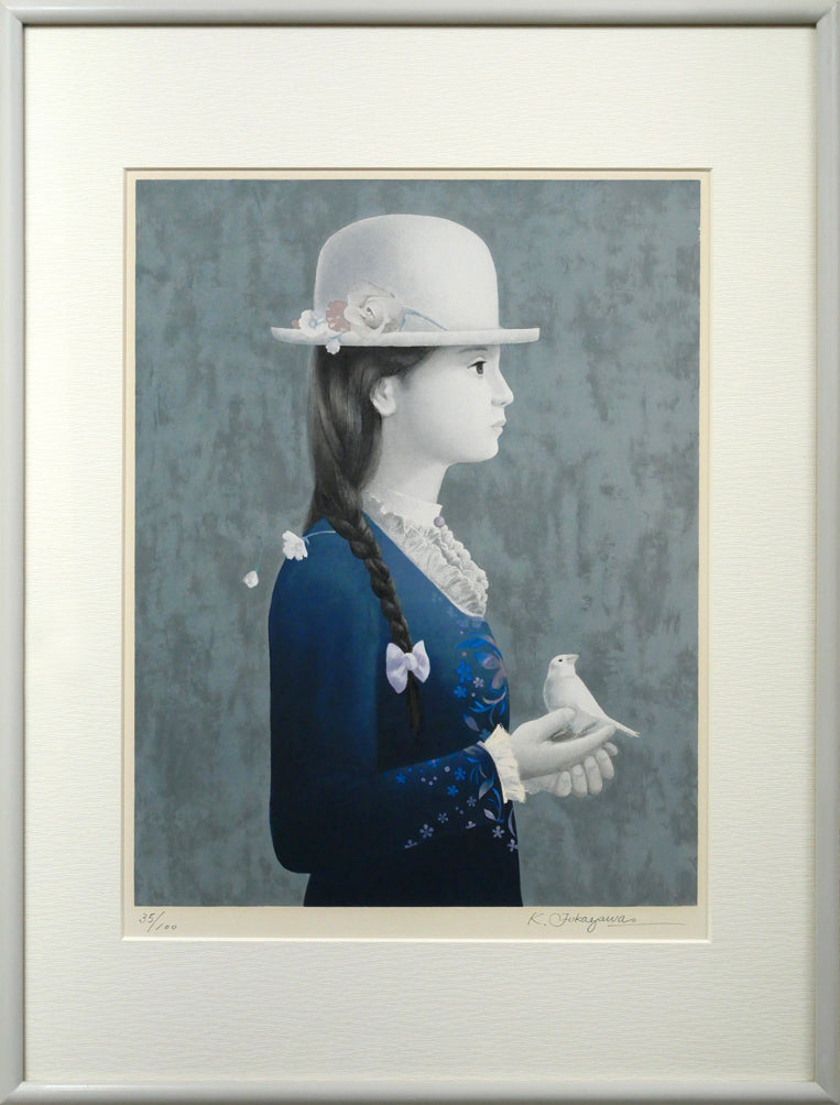 深沢邦朗、【春少女】、希少な画集画、新品高級額 額装付、状態良好 深沢邦朗「希望」リトグラフ – 小竹美術