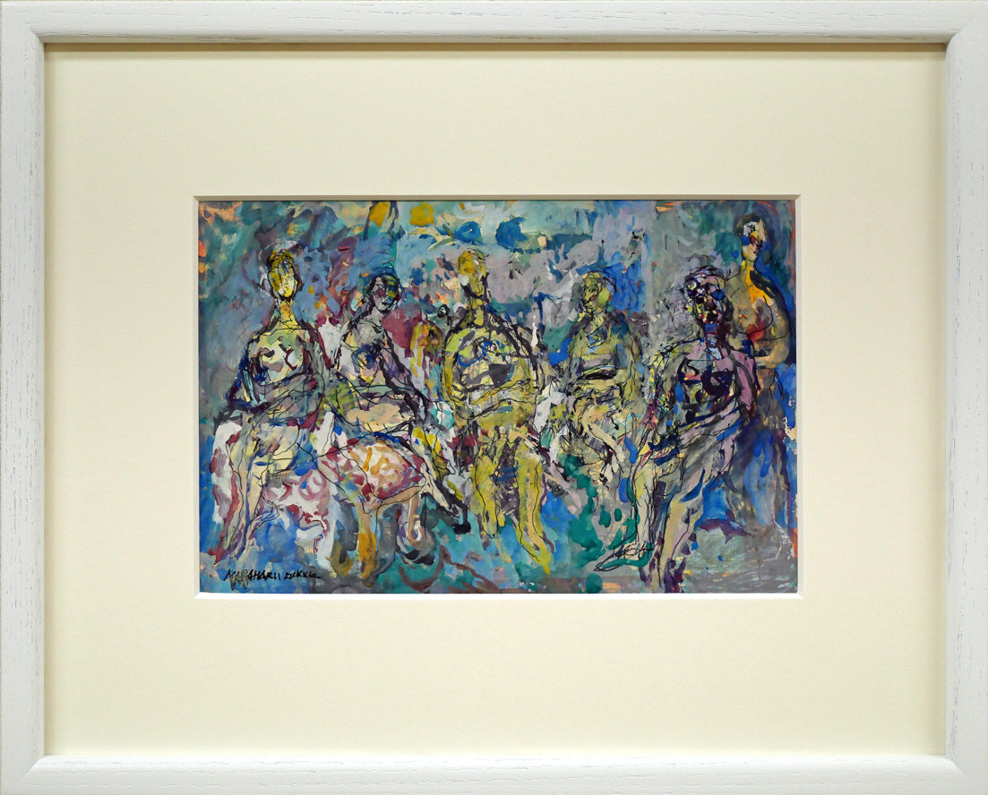 福井正治「群像」水彩画(グアッシュ)