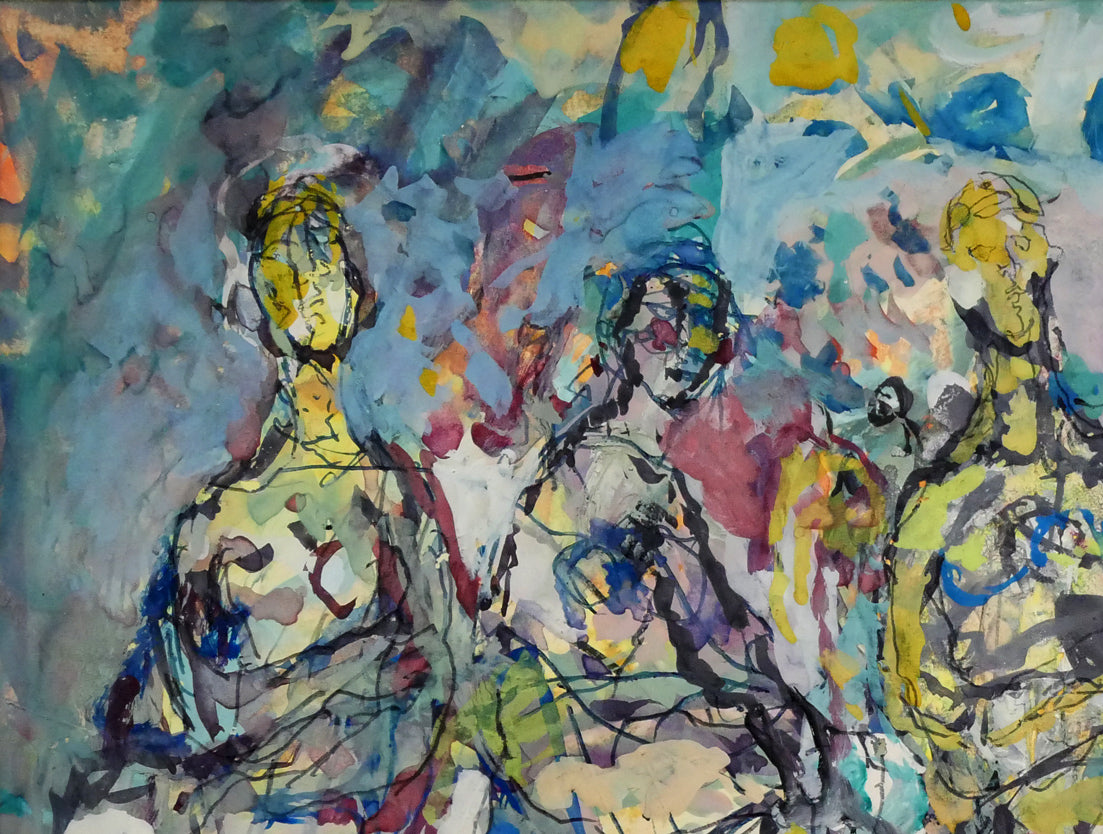 福井正治「群像」水彩画(グアッシュ) 拡大画像1