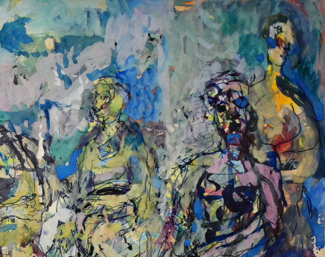 福井正治「群像」水彩画(グアッシュ) 拡大画像3