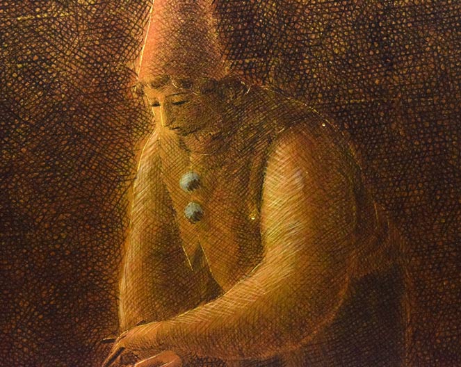 福岡通男「Marionetta」板にテンペラ、金箔・F4号 拡大画像4