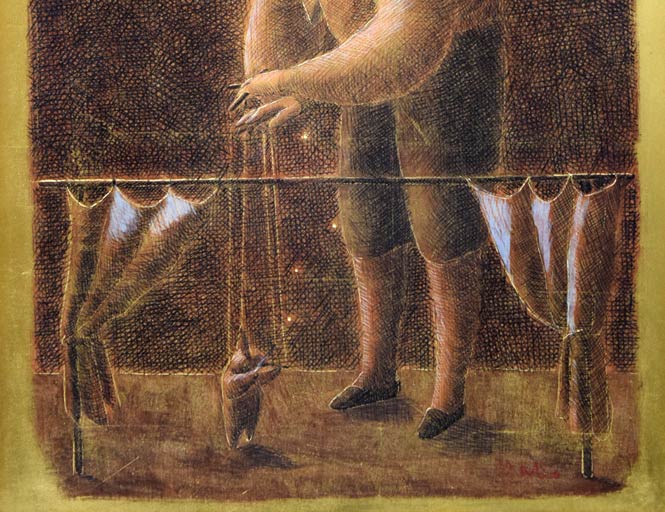 福岡通男「Marionetta」板にテンペラ、金箔・F4号 拡大画像2