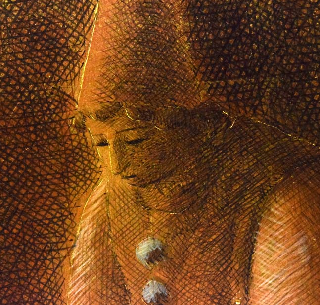 福岡通男「Marionetta」板にテンペラ、金箔・F4号 拡大画像5