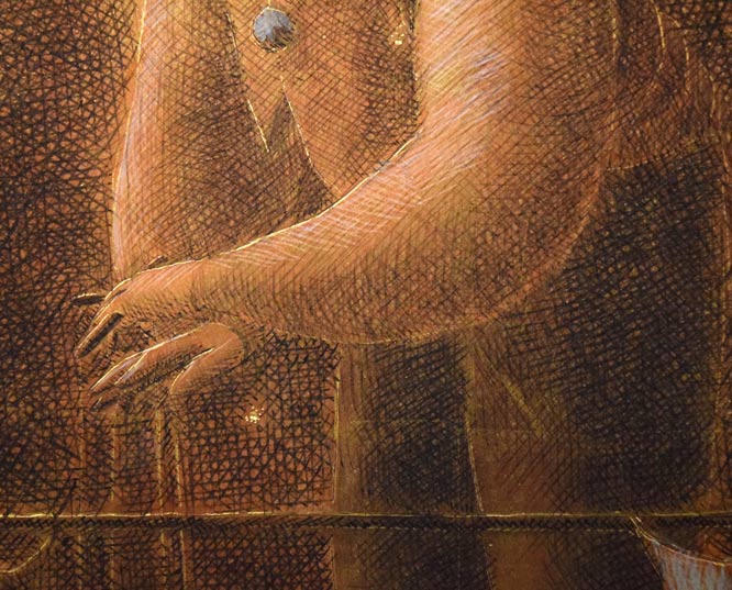 福岡通男「Marionetta」板にテンペラ、金箔・F4号 拡大画像6