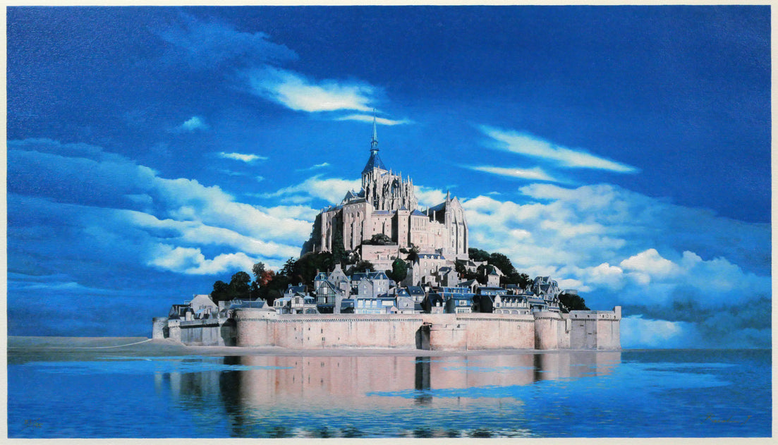 福島励史「モンサンミッシェル(フランス世界遺産)」リトグラフ(キャンバスエディション) 作品全体拡大画像