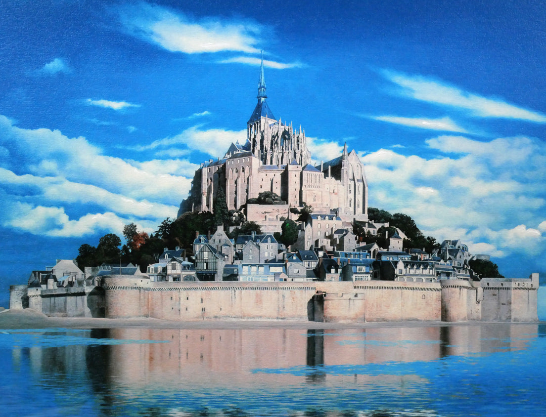 福島励史「モンサンミッシェル(フランス世界遺産)」リトグラフ(キャンバスエディション) 拡大画像1