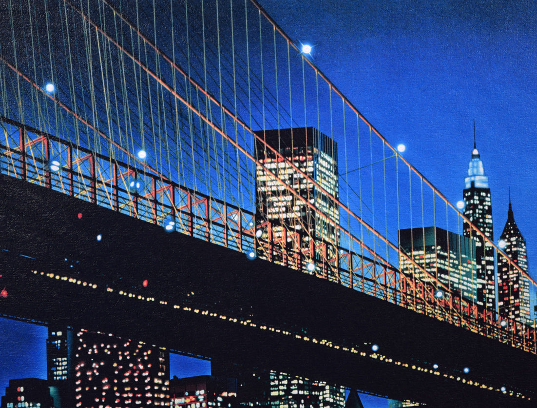 福島励史「夜のブルックリン大橋(ニューヨーク)」ミクストメディア版画 拡大画像3