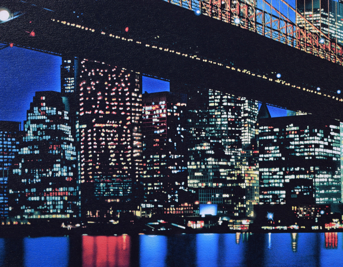 福島励史「夜のブルックリン大橋(ニューヨーク)」ミクストメディア版画 拡大画像5