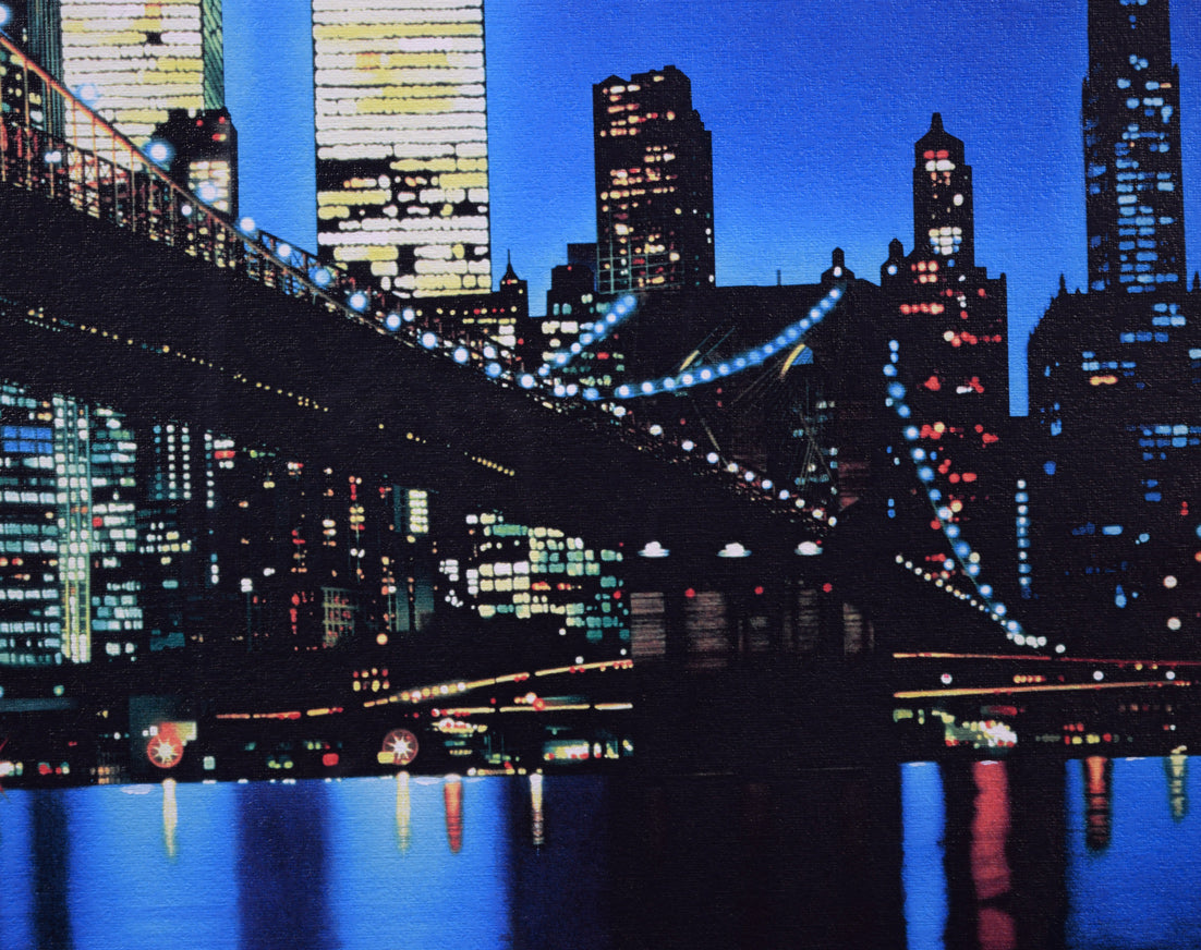 福島励史「夜のブルックリン大橋(ニューヨーク)」ミクストメディア版画 拡大画像6