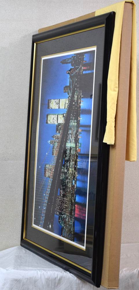 福島励史「夜のブルックリン大橋(ニューヨーク)」ミクストメディア版画 付属品画像(黄袋、差し箱付き)