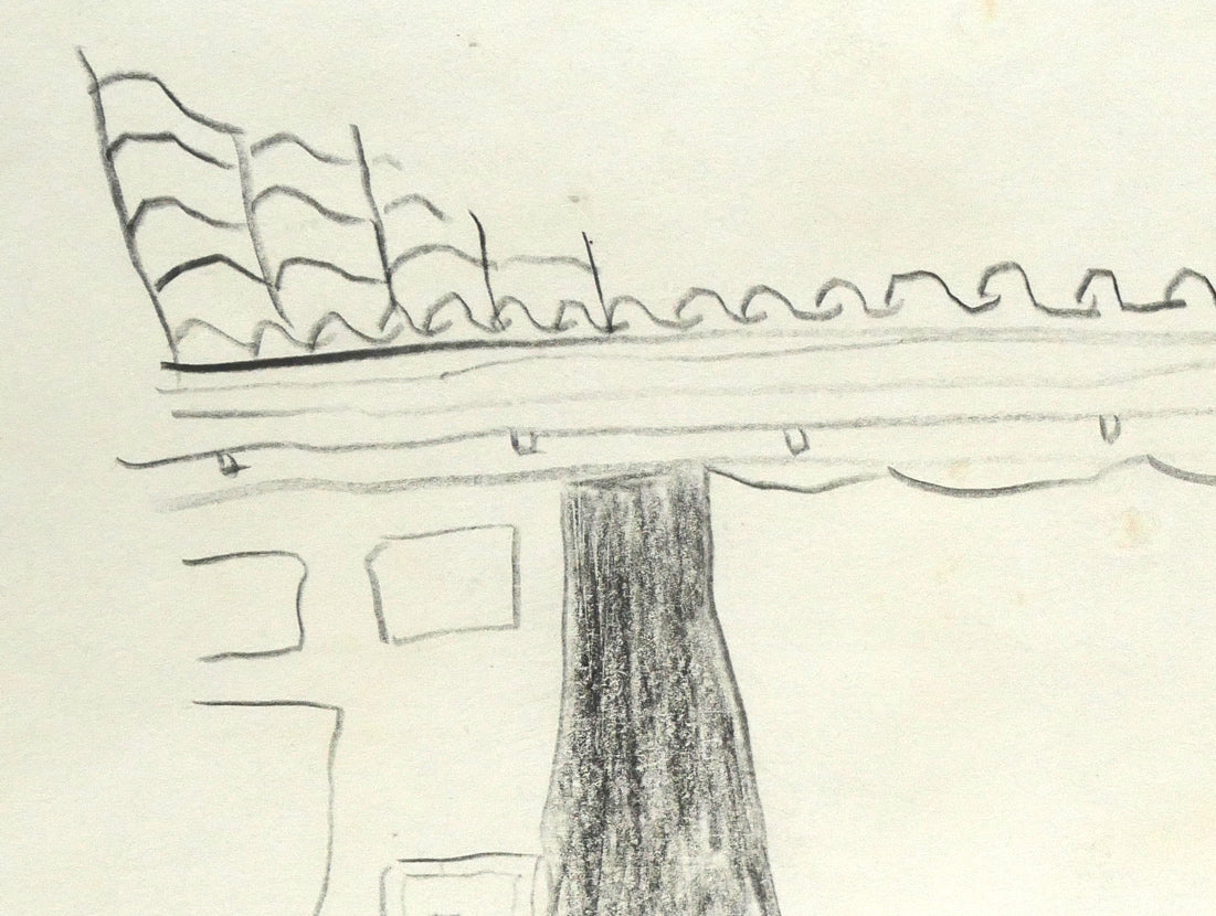 福沢一郎「八王子ことり(古美術喫茶)」鉛筆デッサン 拡大画像1