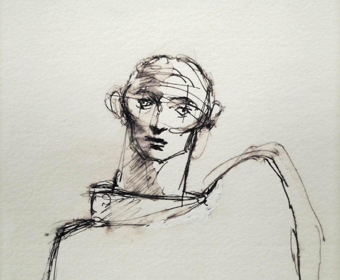 舟越桂「Untitled」紙にインク・水彩画 拡大画像1