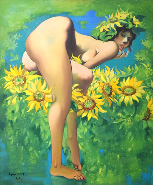 古沢岩美「ひまわり」油絵・F20号 作品全体拡大画像