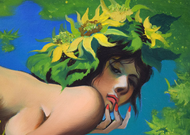 古沢岩美「ひまわり」油絵・F20号 拡大画像3