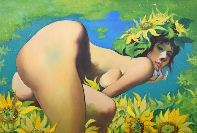 古沢岩美「ひまわり」油絵・F20号 拡大画像1