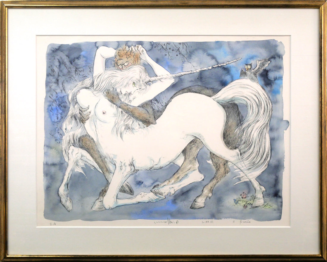 古沢岩美「襲われたコリーヌ」リトグラフに手彩色(パリ制作)