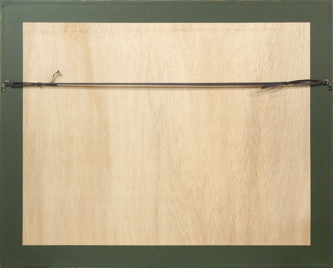 古沢岩美「襲われたコリーヌ」リトグラフに手彩色(パリ制作) 額縁裏側画像