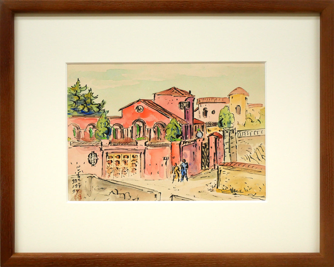 作者不明「南佛スケッチ バンドールの家」水彩画(14.4×20.5cm)