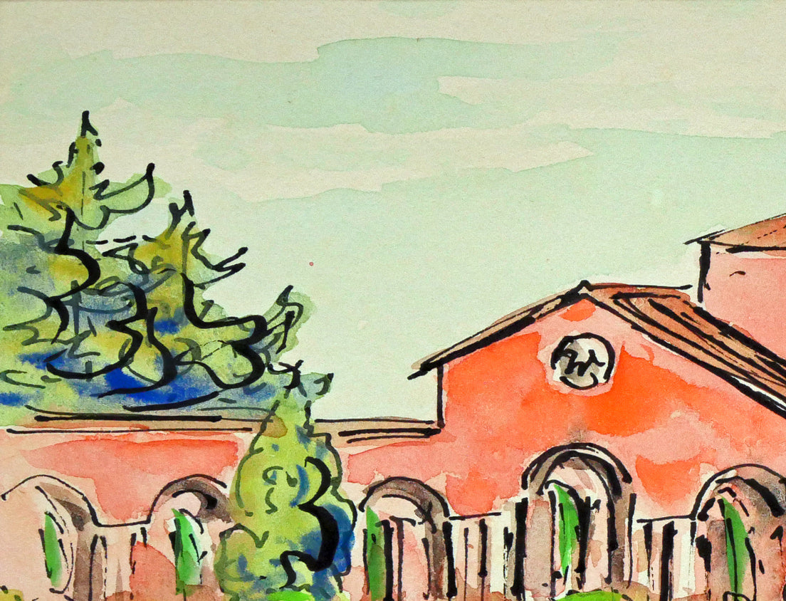 作者不明「南佛スケッチ バンドールの家」水彩画(14.4×20.5cm) 拡大画像1