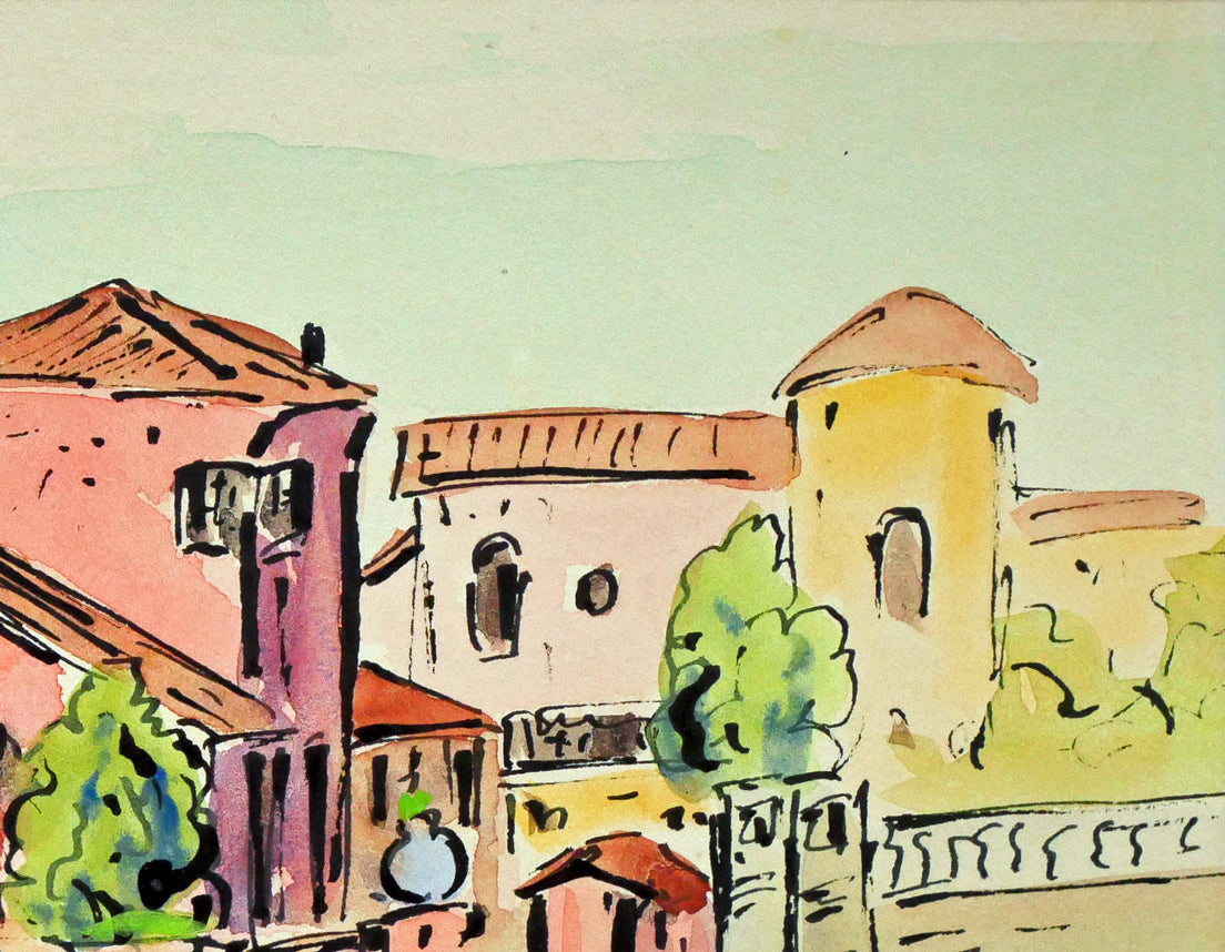 作者不明「南佛スケッチ バンドールの家」水彩画(14.4×20.5cm) 拡大画像3